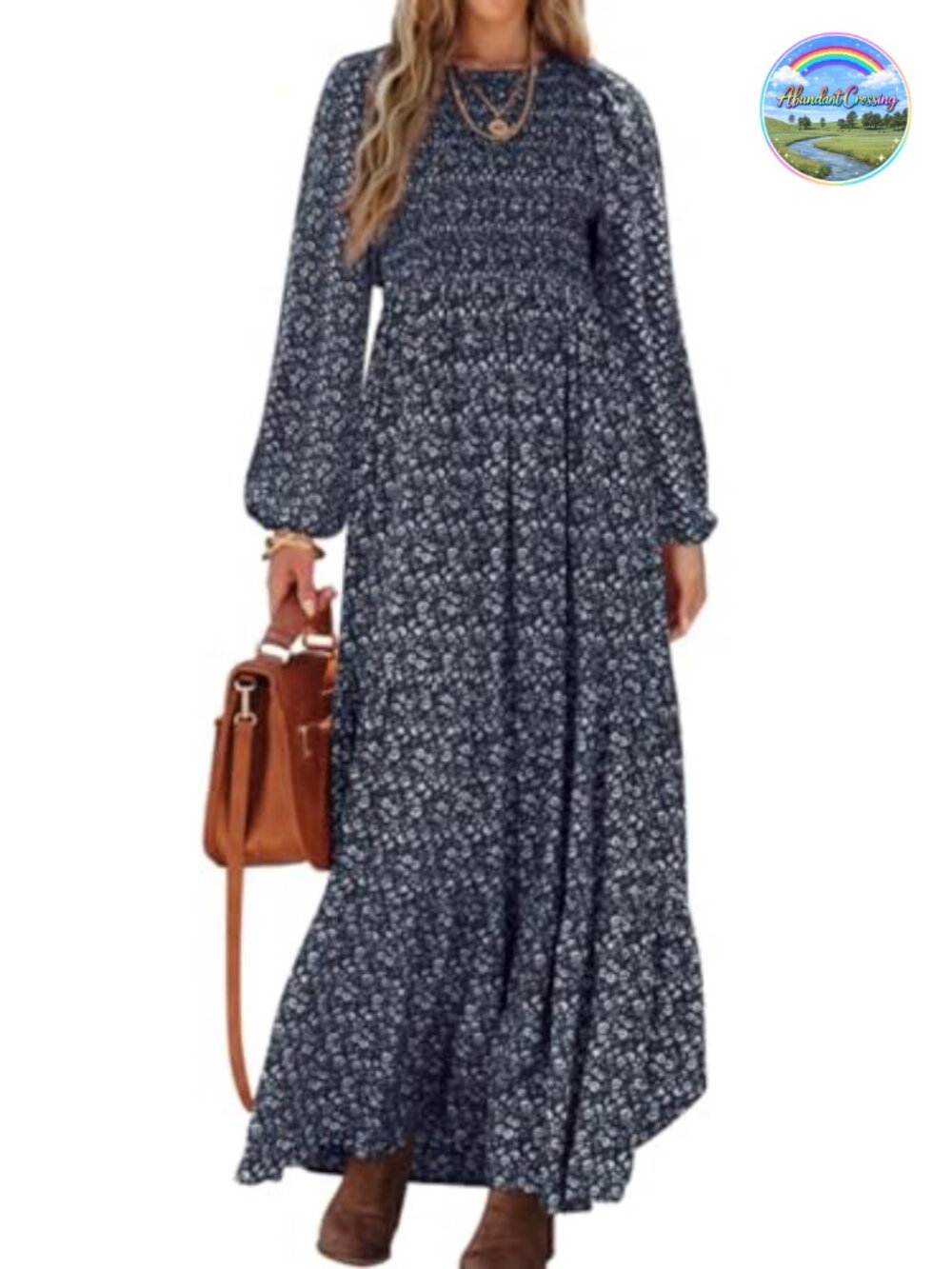 PRETTYGARDEN Floral Smocked Maxi Dress Long Sleeve Tiered A-Line